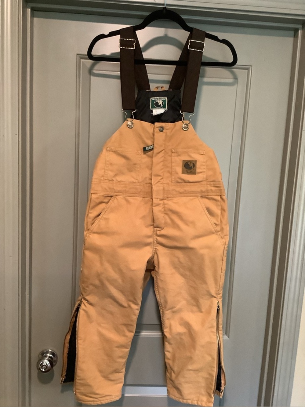 Berne Apparel Kids Tan Insulated Duck Bib Overalls with Brown Straps